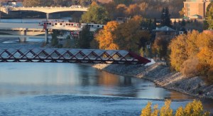 Shots of three bridges over the Bow River