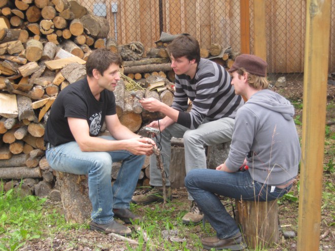 David Kaczan and Marcus Peterson (middle and right) were two of the Terra Informers who journeyed out to capture voices of locals along the Northern Gateway project route.