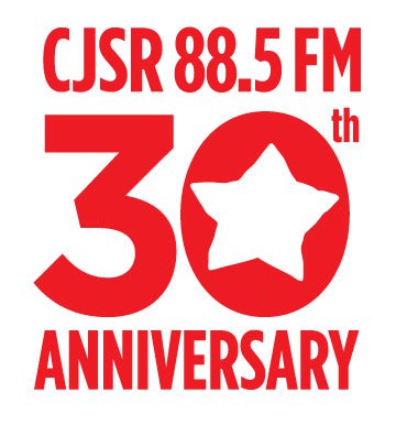 Text: CJSR 88.5 FM 30th Anniversary. CJSR star cut out of the middle of the 0 in "30".