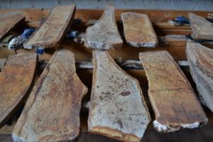 A close-up look of the stone harp.